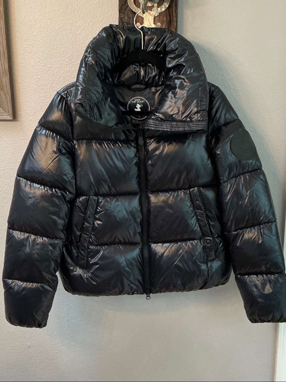 SAVE THE DUCK Shiny Black Short Puffer Jacket